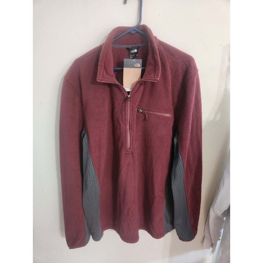 The North Face Quarter Zip Fleece Pullover XL Burgundy Zippered Chest Pocket